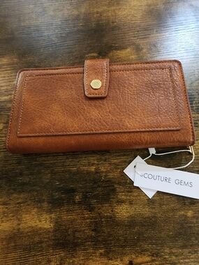 Couture Gems Brown Faux Leather Wallet with Snap Closure
